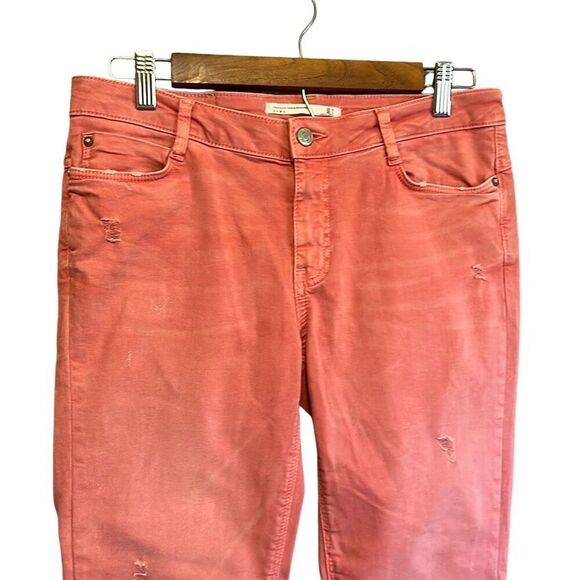 Coral Pink Distressed Denim Jeans Ripped Knee Skinny‎ Casual Everyday size 10 - Picture 5 of 7